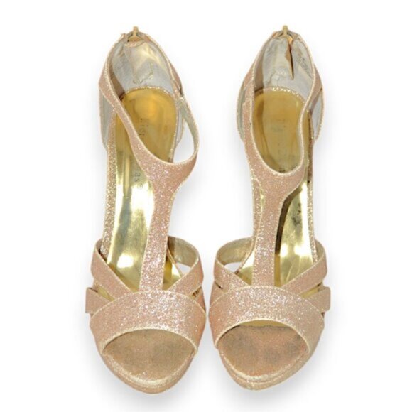 Pierre Dumas Gold Pink Glitter Party Christmas Holiday Platform Heels 6.5 M - Picture 4 of 9